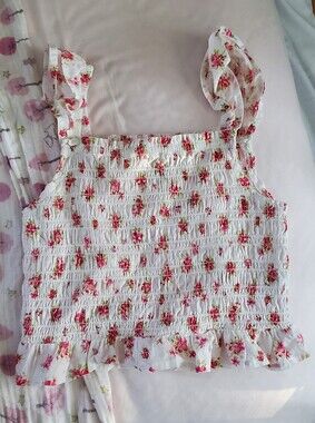 White Floral Smocked Ruffle Tank Top, Childrens Place